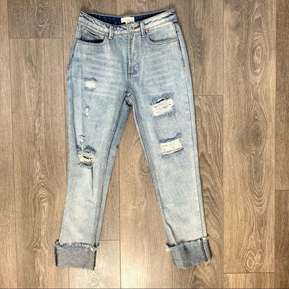 Anthropologie D&M Women’s Jeans Straight leg distressed light wash boho festival